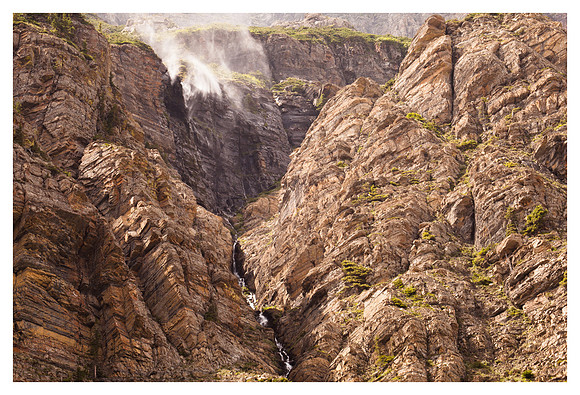 Waterfall Spray, Cliffs, Glacier National Park, MT