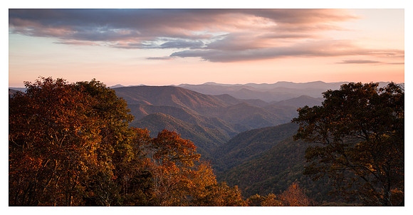 Fall Color, Ridges, Sunset, Blue Ridge Parkway, NC