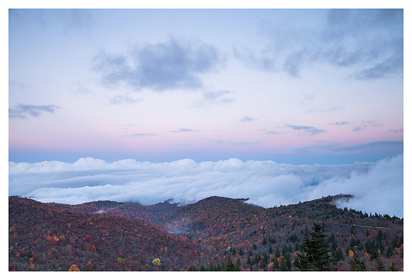Fall Color, Clouds, After Sunset, Black Balsam, Blue Ridge Parkway, NC