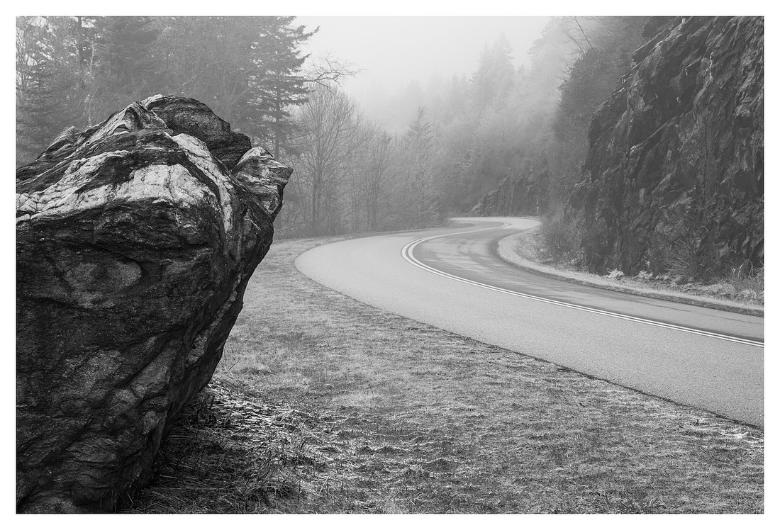 Boulder, Fog, Winter, Blue Ridge Parkway, NC