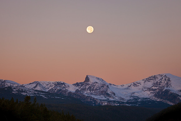 Harvest Full Moonset, Morning, Roosevelt National Forest, Boulder, CO