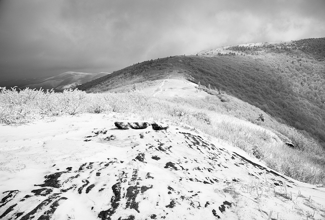 Boulders, Snow, Grassy Ridge Bald, Roan Mountain, Pisgah/Cherokee National Forest, NC/TN